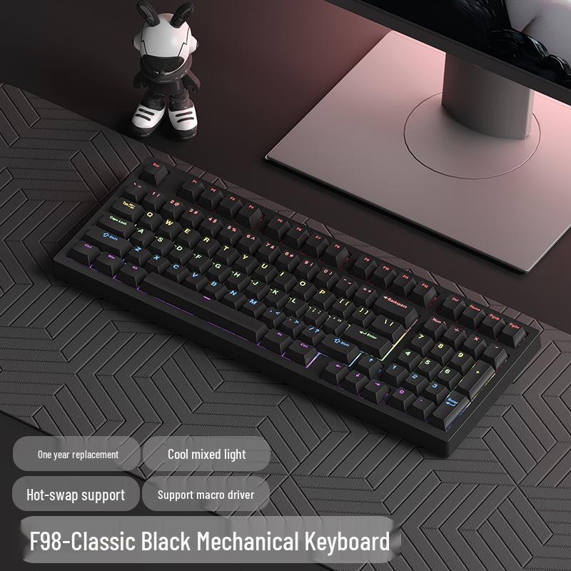 RuiYi F98 Wired 98-Key Mechanical Keyboard, Hot-Swappable, Side-Printed, Full-Key Anti-Ghosting, Office/Gaming.