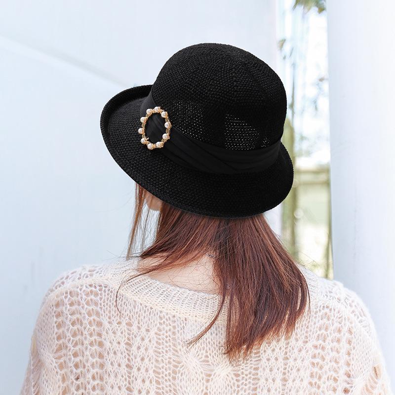 New Pearl Women's Sun Hat Breathable Refreshing Hat Summer Travel Sunscreen Sun Ribbon Decoration Foldable Straw Hat Gift