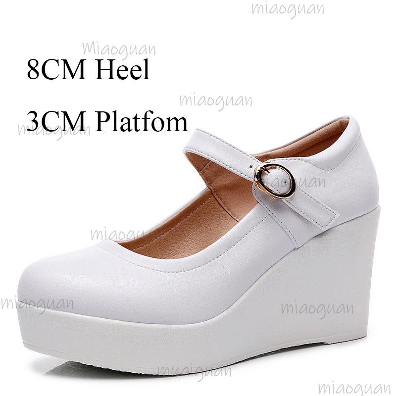 White Wedges Platform Mary Jane Shoes Women's Round Toe Casual Shoes Comfortable Black High Heel Pumps Spring Autumn Sandals