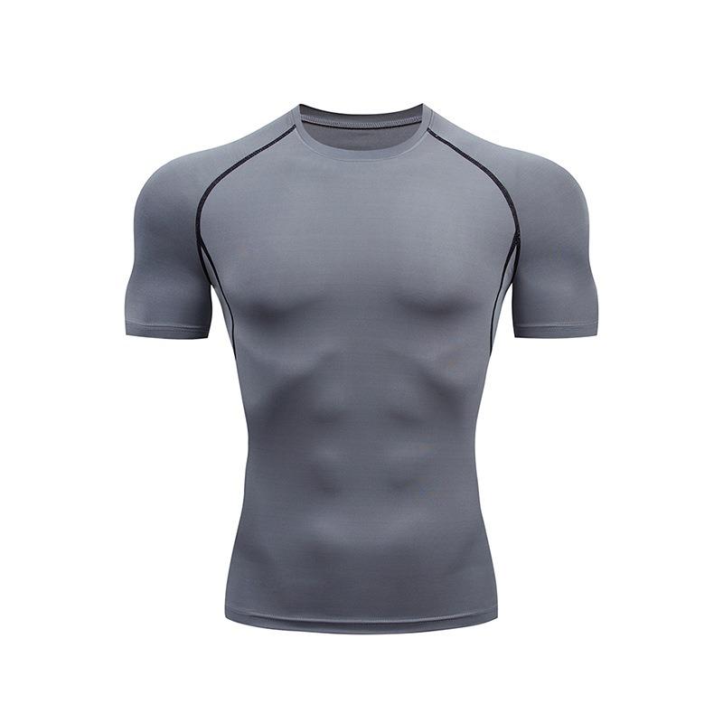 Men's New Fitness Short Sleeve Tight Abdominal Tinting Sports Body Shaping Breathable Quick-drying Muscle Training Short Sleeve