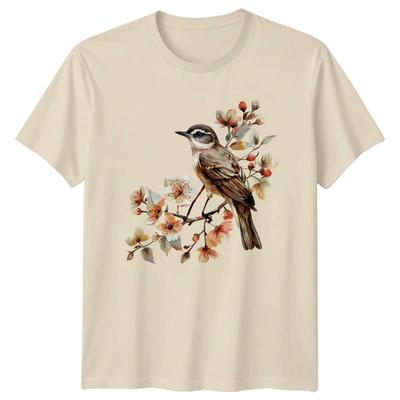 Watercolour Bird TShirt Rustic Spring Nature Gift For Him And Her