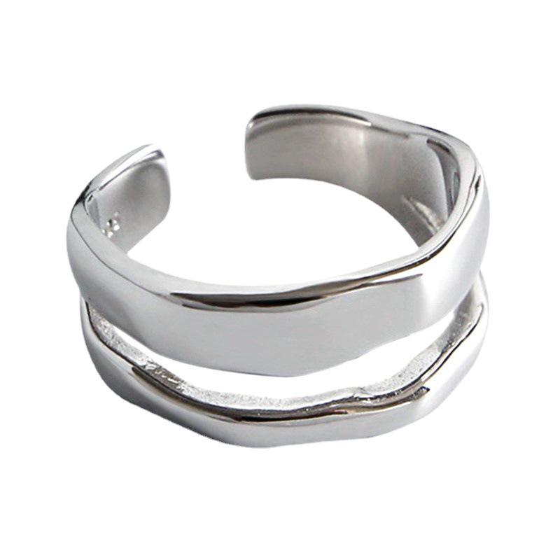 Trendy Double Layer Geometric Open Ring: Adjustable, Retro-Style Women's Hip Hop Accessory