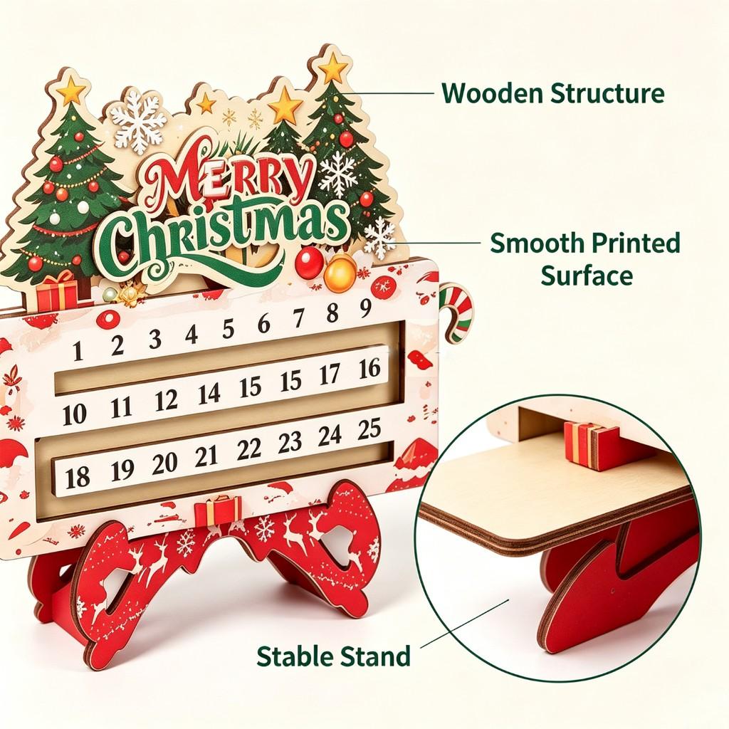 Christmas 25 days Countdown desktop calendar decoration red green