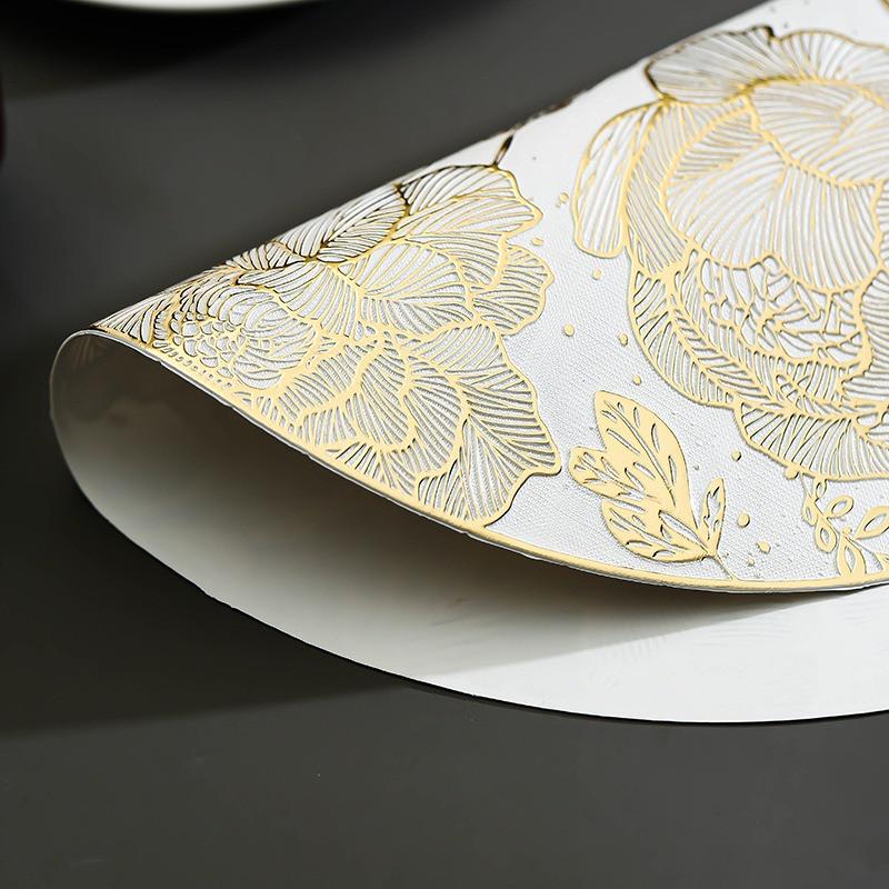 1Pc 38x38cm Round Gold Silver Flower Pattern Home Dinner Table Placemat Decoration PVC Insulation Cup Mat Wedding Party Decor