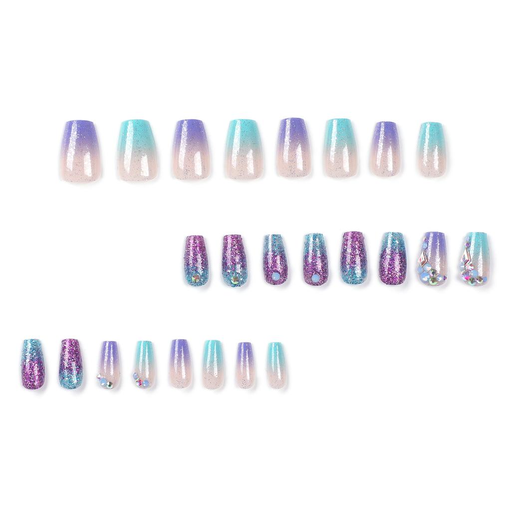 24 Pieces Wearing Nail Removable Nail Art Piece French Gradual Change Flash Diamond Fake Nail Nail Nail Art Sticker