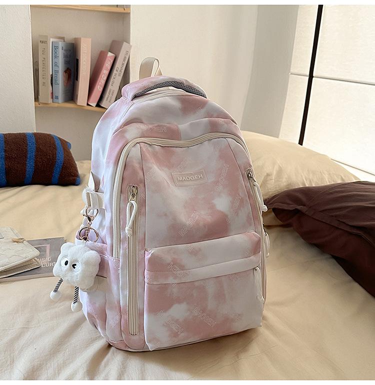 Schoolbag New High-value, Fresh and Sweet Literary Tie-dye Backpack, Lightweight Spring Outing for Junior High School Students, Mountaineering