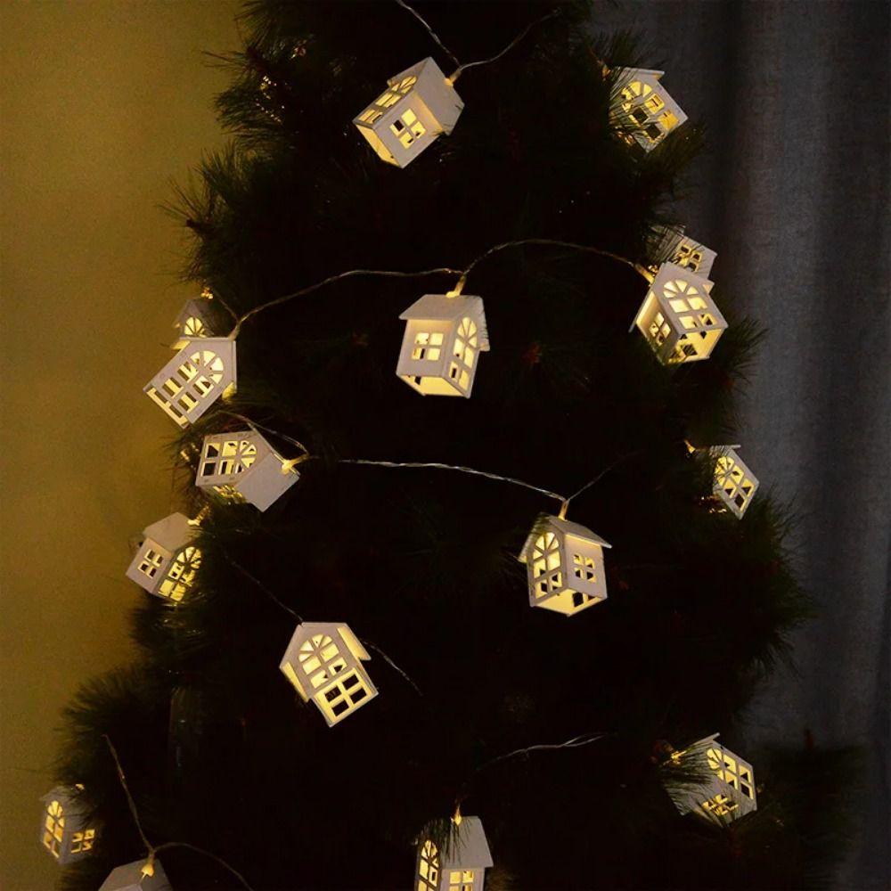 Warm White Christmas LED String Lamp Mini Wood House Lamp String  Atmosphere Decoration
