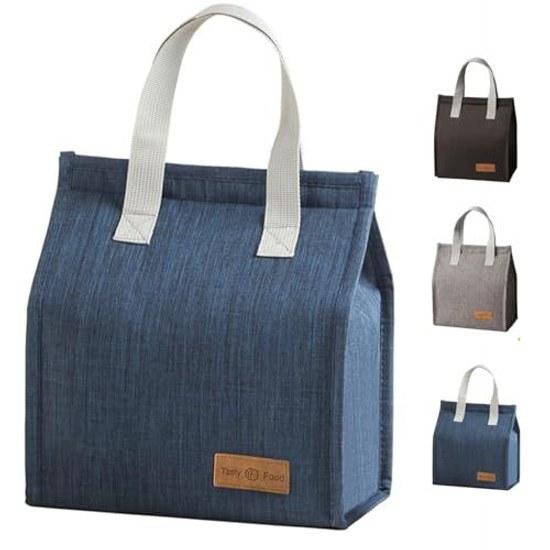 Lunch bag cooler large capacity insulated thick thermal tote commuting school picnic work office travel unisex (navy blue) Drawheart pouch belt