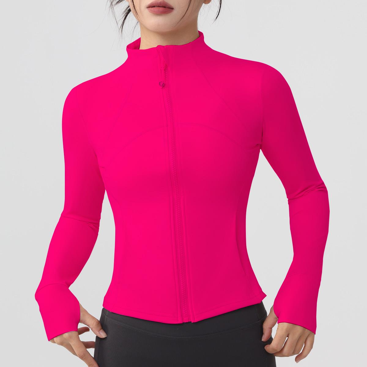 

Women s Slimming Yoga Fitness Jacket: Long Sleeve, Thumb Holes, Stand Collar, High-End Stretch. Small рожевий червоний колір