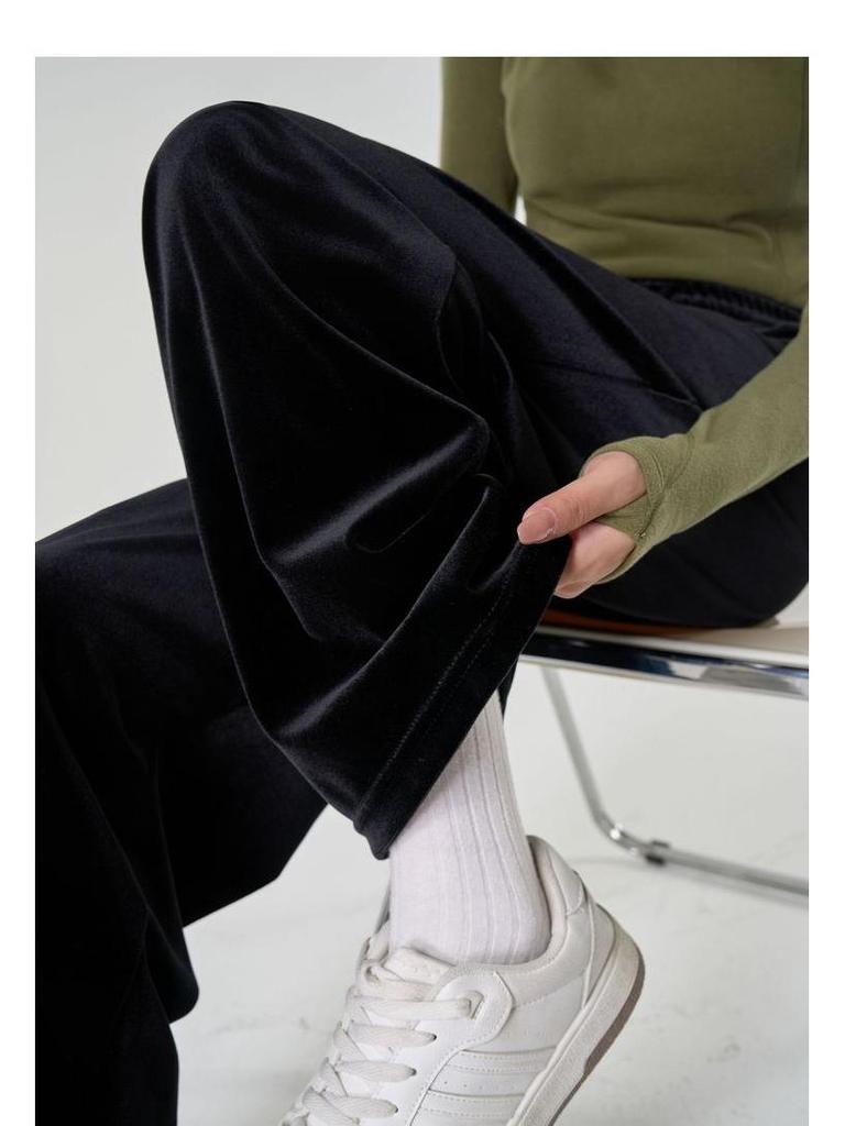Spring Women's Retro Velvet Wide-Leg Pants - Loose, Casual, High-End, 400g