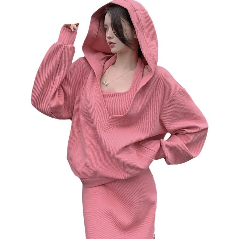 Autumn New Foreign Style Age Reduction and Thin Suit Women's Large Size Sweater Meat Covering Two-piece Set Dress Women's Clothing