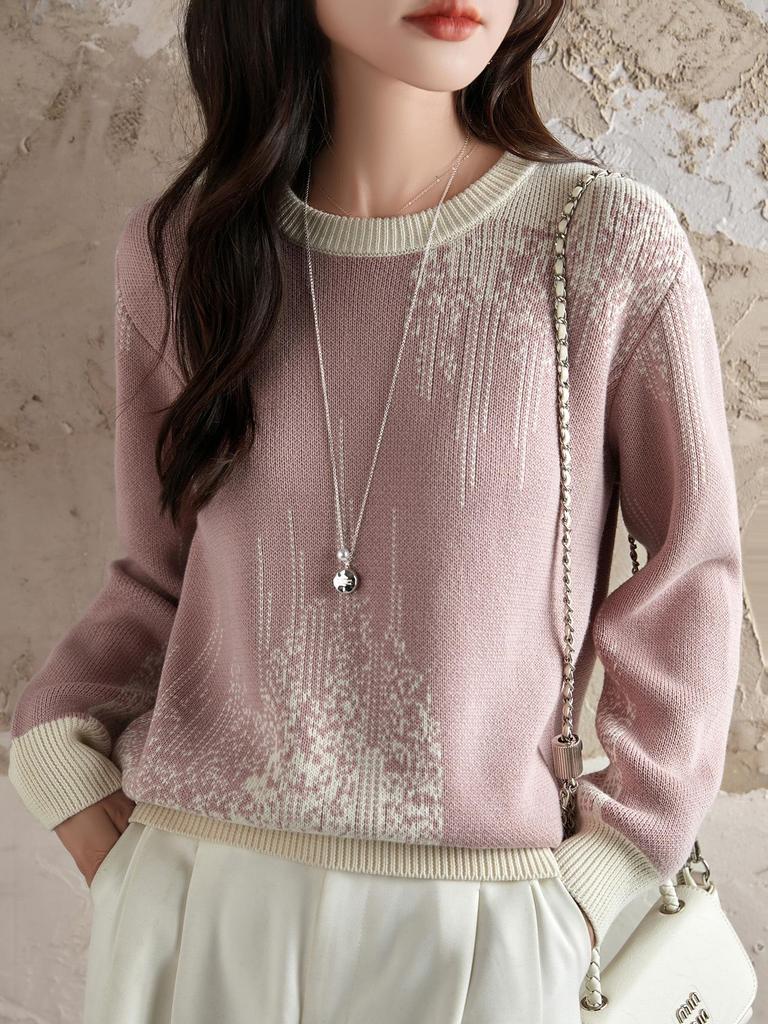 Ethnic Jacquard Crew Neck 100% Cotton Women's Cardigan Sweater - Autumn 2025 Collection