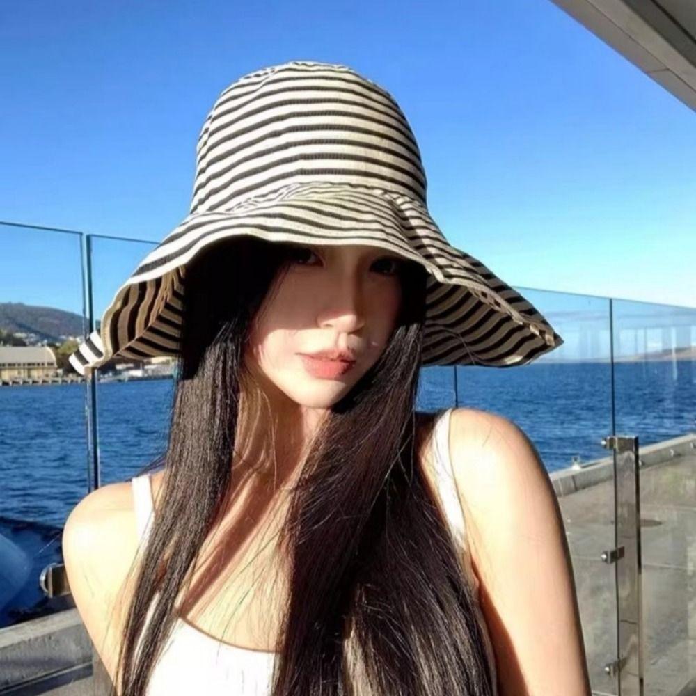 Lightweight Sun Hats Foldable Summer Hats New Stripe Fisherman Hat  Summer Travel