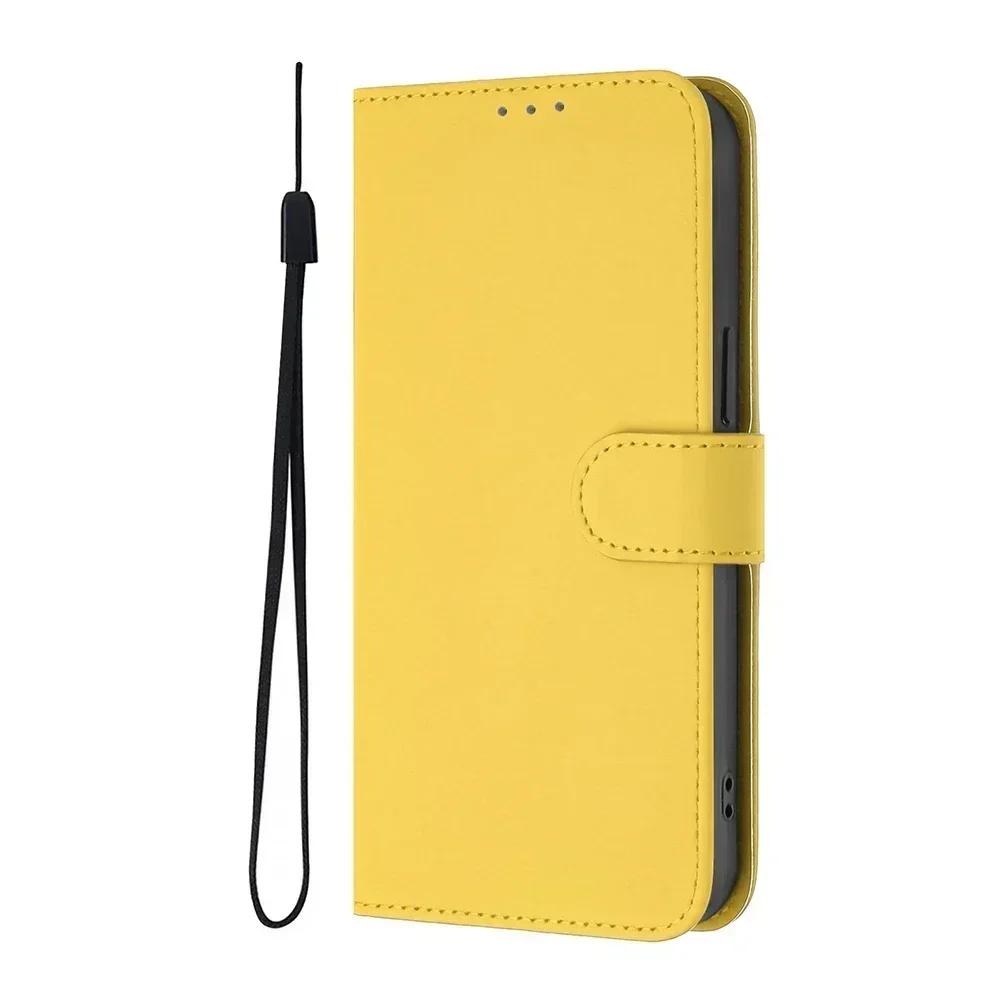 Solid Color Wallet Case for Realme 13 Pro Plus 12 GT 6 6T C67 C65 C63 C61 C55 C53 C51 Note 60 50 Card Holder Strap Phone Cover