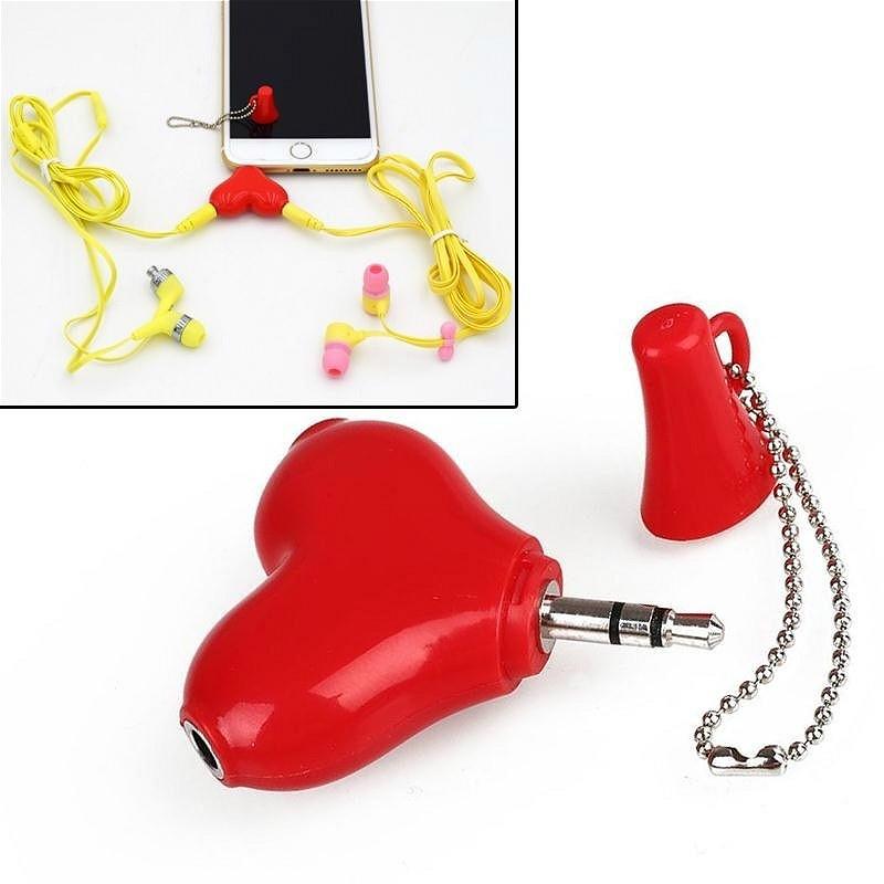 

1 шт., симпатичный разветвитель для наушников, для влюбленных, милое красное сердце, 3,5 мм, 1 в 2, парный аудиоразветвитель