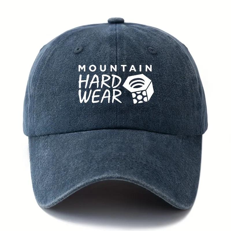 Men'S Vintage Printed Letter Washed Baseball Cap MOUNTAIN HARD WEAR Curved Brim Hat, Outdoor Men'S Cycling Ll Cap