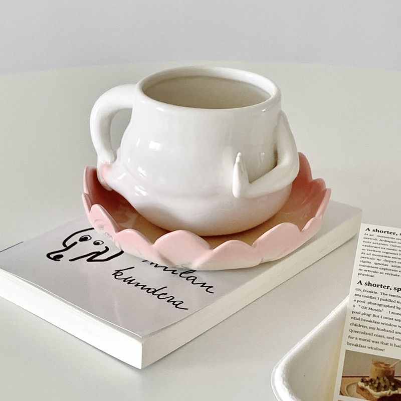 Creative Ceramic Coffee Cup Saucer Lotus Breakfast Plate White Ceramic Breakfast Milk Mug Exquisite Afternoon Tea Flower Cup New
