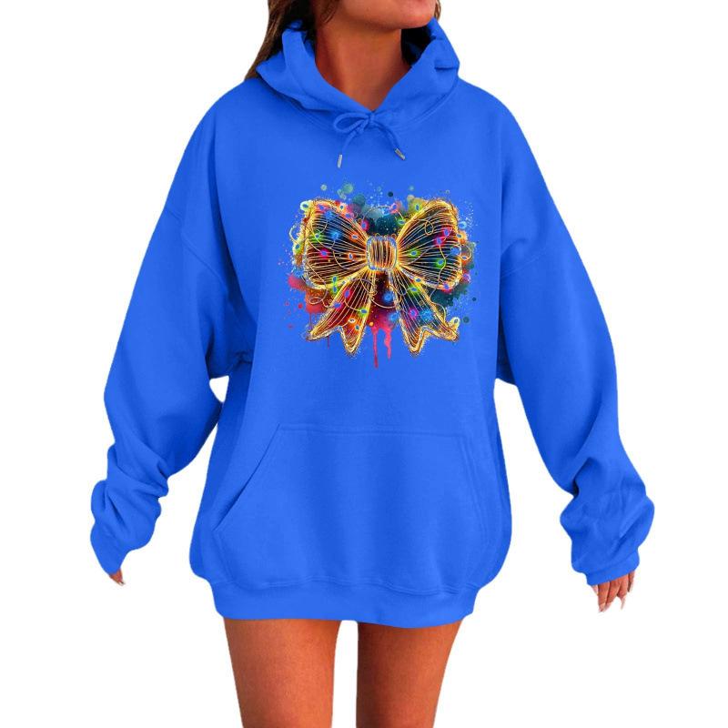 Spring 2025 European & American Trendy Unisex Bow Print Hooded Sweatshirt