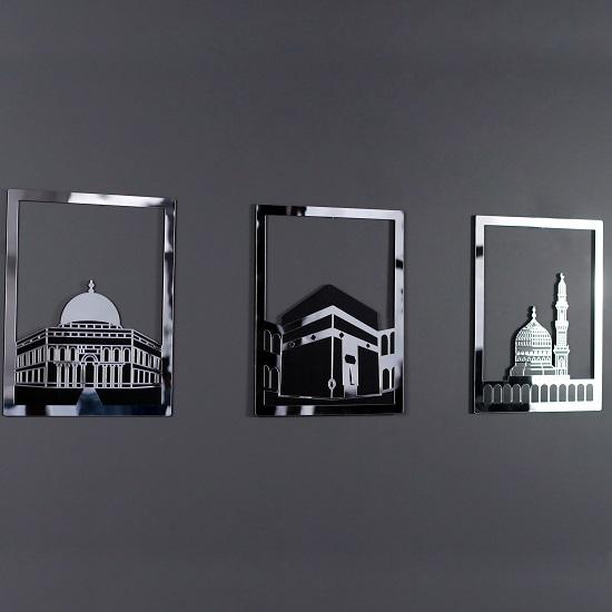 Masjid Set  Al Aqsa, Masjid Al Haram Masjid Nabawi Wooden Acrylic Kaaba Wall Decor