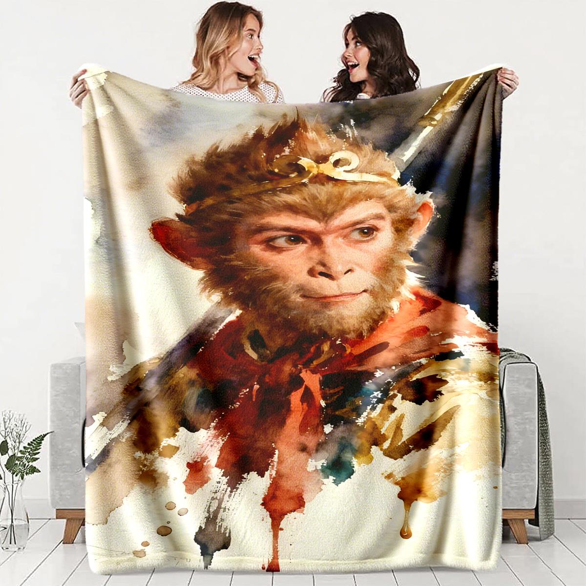

Watercolor depiction of Sun Wukong Flannel printed blanket suitable for all seasons suitable for living room office sofa travel 75x100cm (30x40inch)