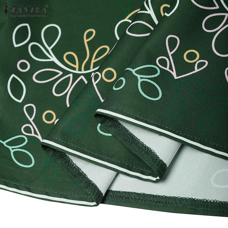 ZANZEA Women Square Neck Summer Casual 3/4 Sleeve Loose Print Blouse