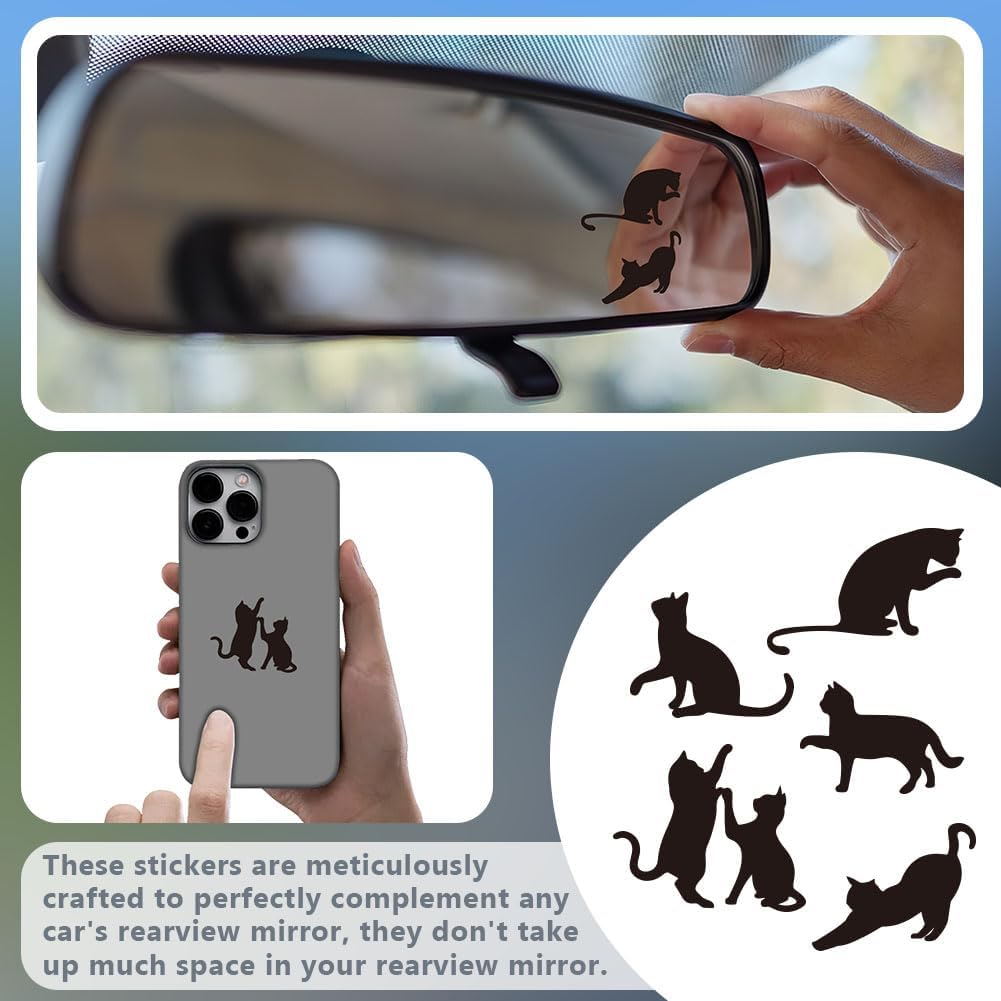 OLYCRAFT 5 Styles/1 Sheet Rearview Mirror Decal Cat Shape Car Window Stickers Car Side Mirror Sticker Removable Waterproof PVC Sticker for Car