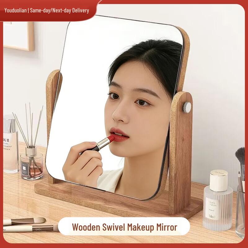 UdoLian Wooden Rotating Desktop Makeup Mirror