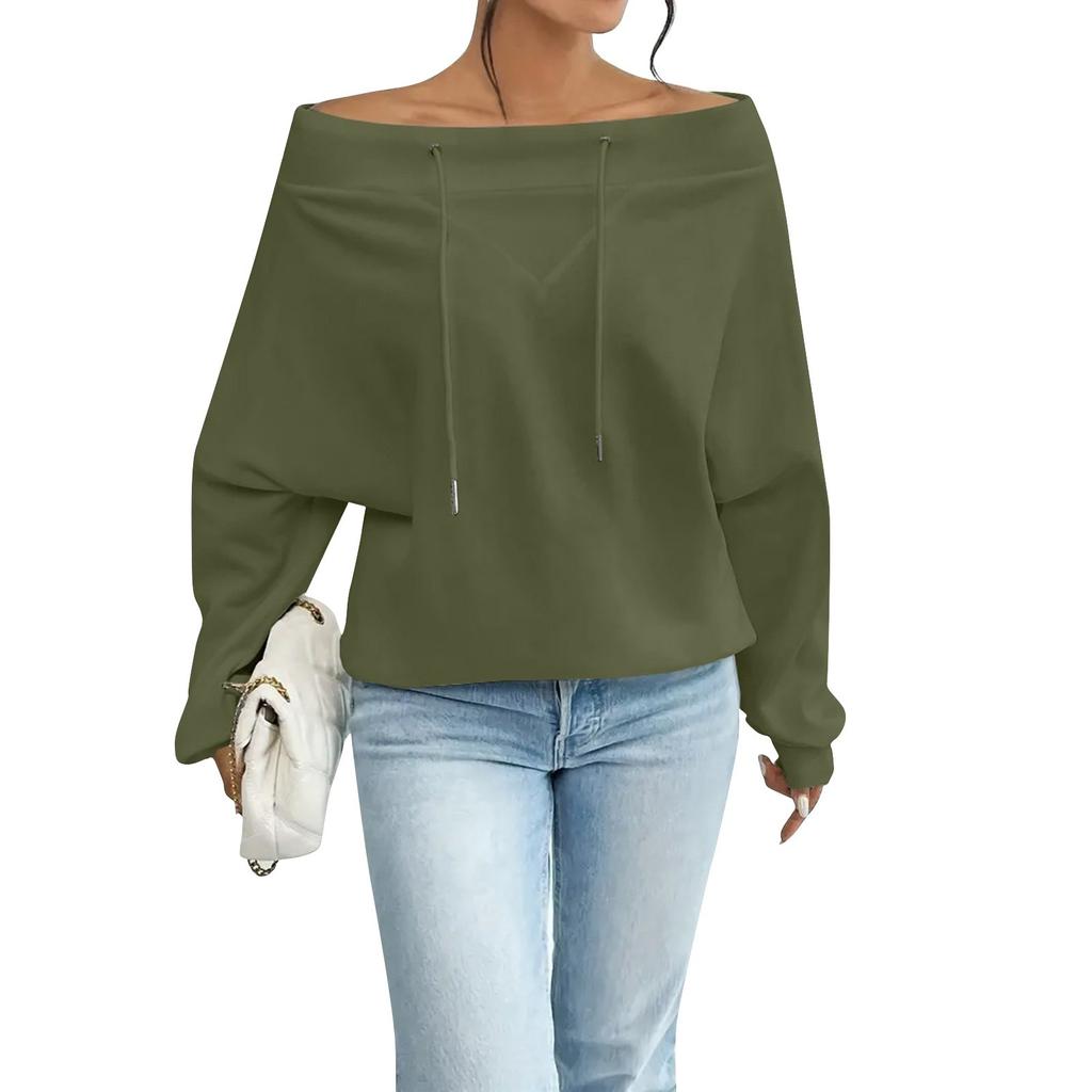 Lockeres, lässiges Oberteil mit schulterfreiem Ausschnitt und Kordelzug für Damen