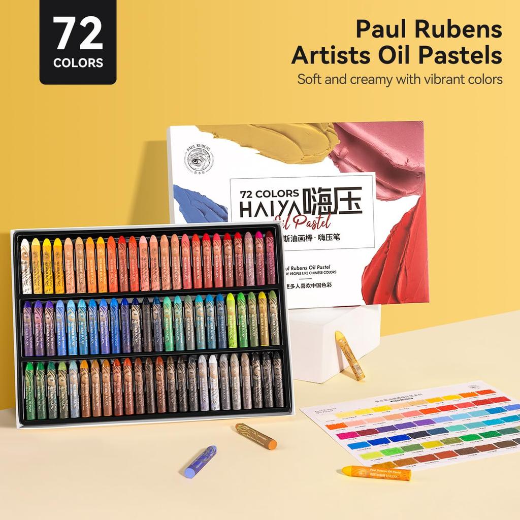 Paul Rubens Oil Pastels 72-Color Set - Vibrant colors, ultra-soft and creamy texture, easy blending - Bullet head shape, ideal for drawing, painting,