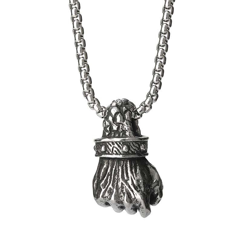 Mens Cool Titan Steel Necklace With Eyecatching Fist Pendant For Contemporary Statement Fashion