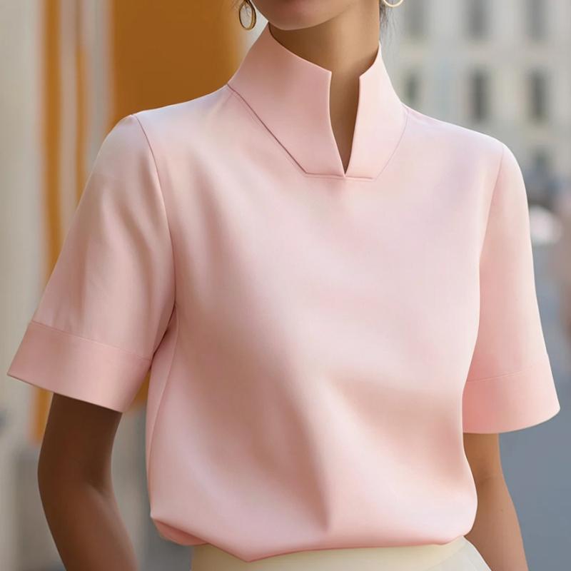 Spring/Summer Style Versatile Commuter Stand Collar Short Sleeve Shirt
