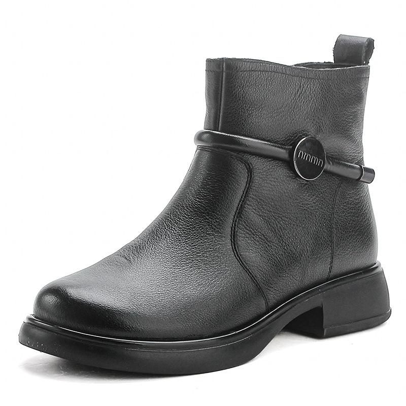 First layer cowhide autumn and winter new retro thick heel Martin boots medium heel leather boots women's thick heel short boots