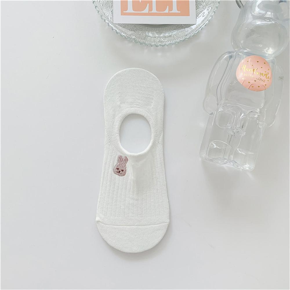 New Womens' Embroidered Bear Flower Strar Moon Squirrel White Cotton Fashion Summer No Show Invisible Socks Slippers Dropship