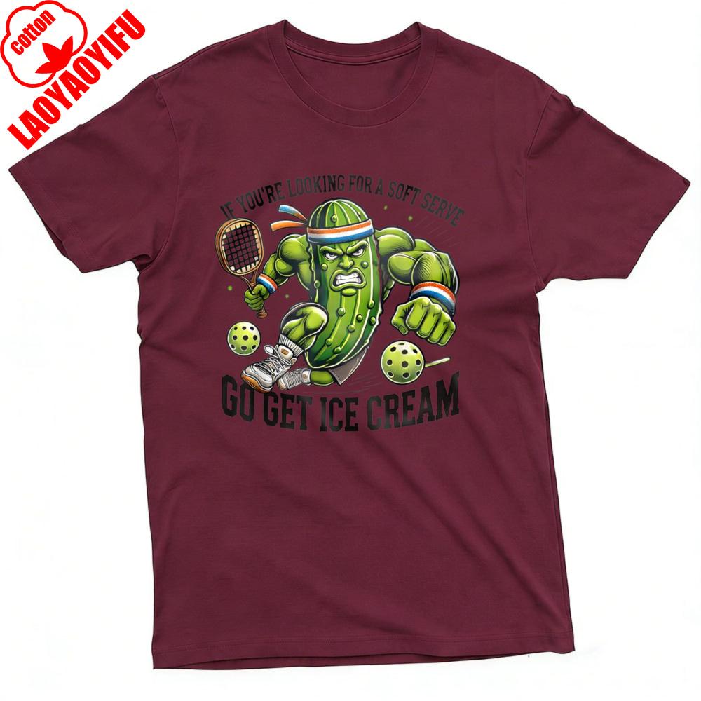 Gurken Tennisspieler Sommer Unisex T-Shirt Lustiges Cartoon Design Freizeitkleidung für Strand und Outdoor-Aktivitäten Geschenk für Sportfans