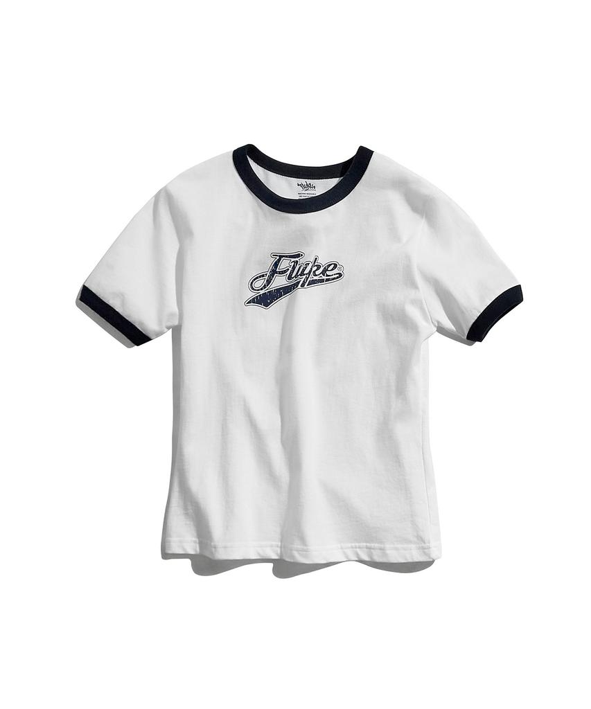 Peullukeu Retro Script Logo Ringer T-Shirt White Fst359