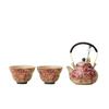 Kiln Blue White Flint Red Peony Loop Handle Teapot Set with Cups Ceramic Gongfu Tea Set Handmade Chinese Gift for Home Office