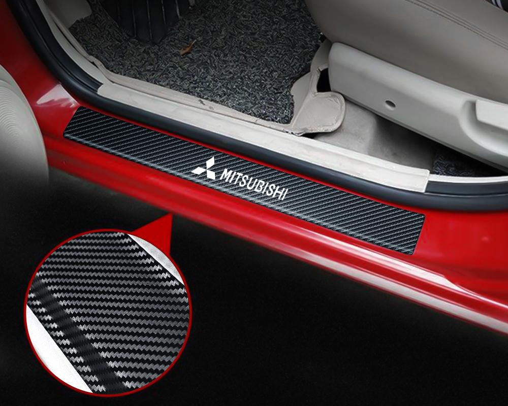 4Pcs Anti Scratch Car Carbon Fiber Door Threshold Badge Stickers For Mitsubishi Asx Lancer Outlander Pajero Ralliart L200 EVO
