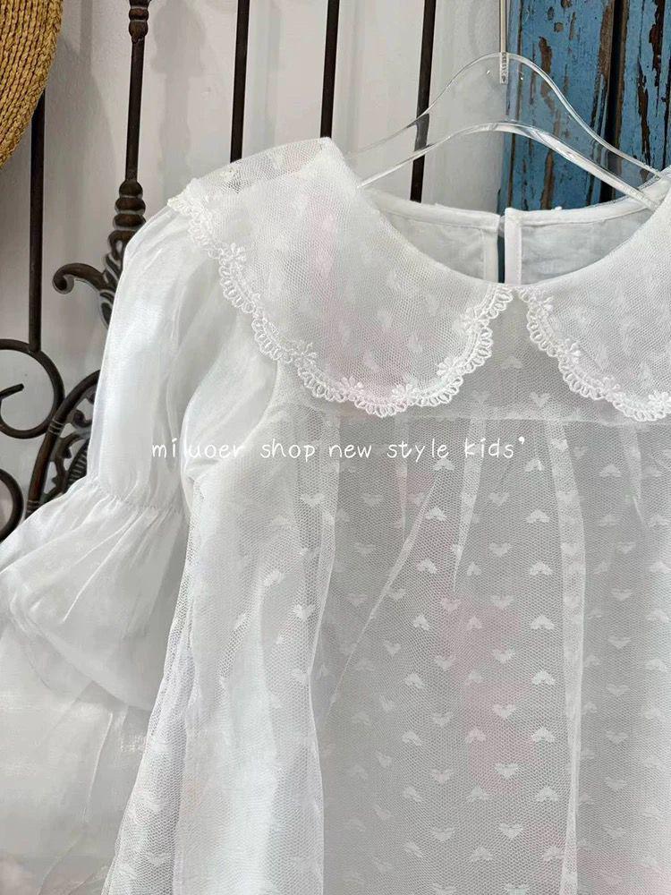 Girls' Princess Style Lolita Puff Sleeve Shirt - Long Sleeve Versatile Babydoll Top