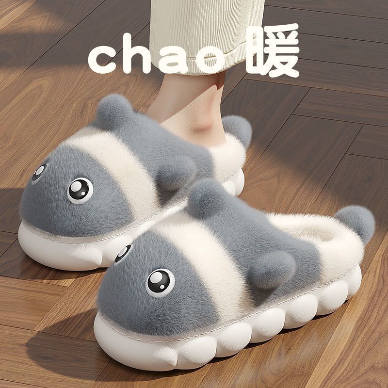 Children's cotton slippers Girls and boys Winter cute home indoor non-slip velvet warm parent-child cotton slippers outer wear