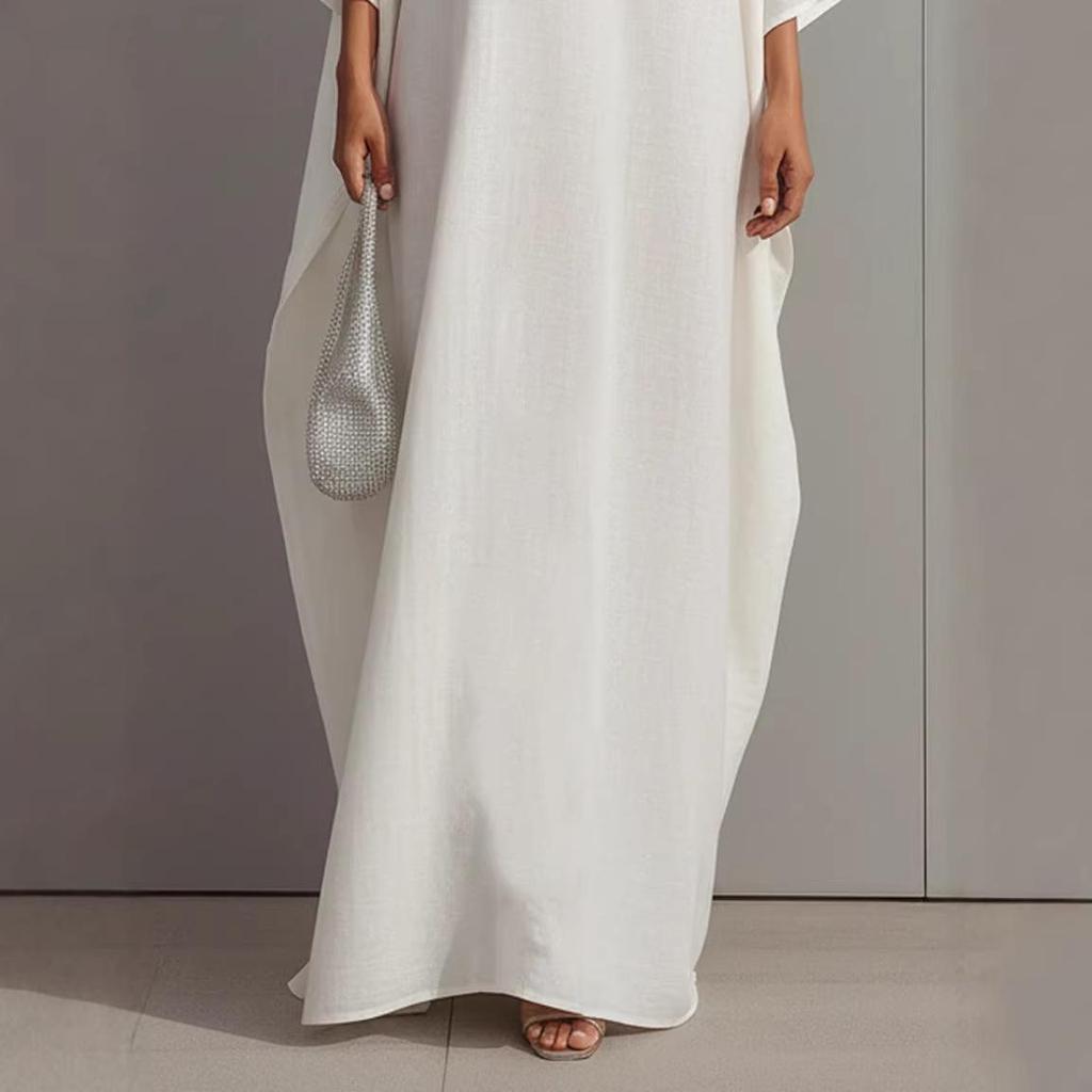European and American V-Neck Loose Long Robe: Elegant Women's Kaftan Dress with New Style Print