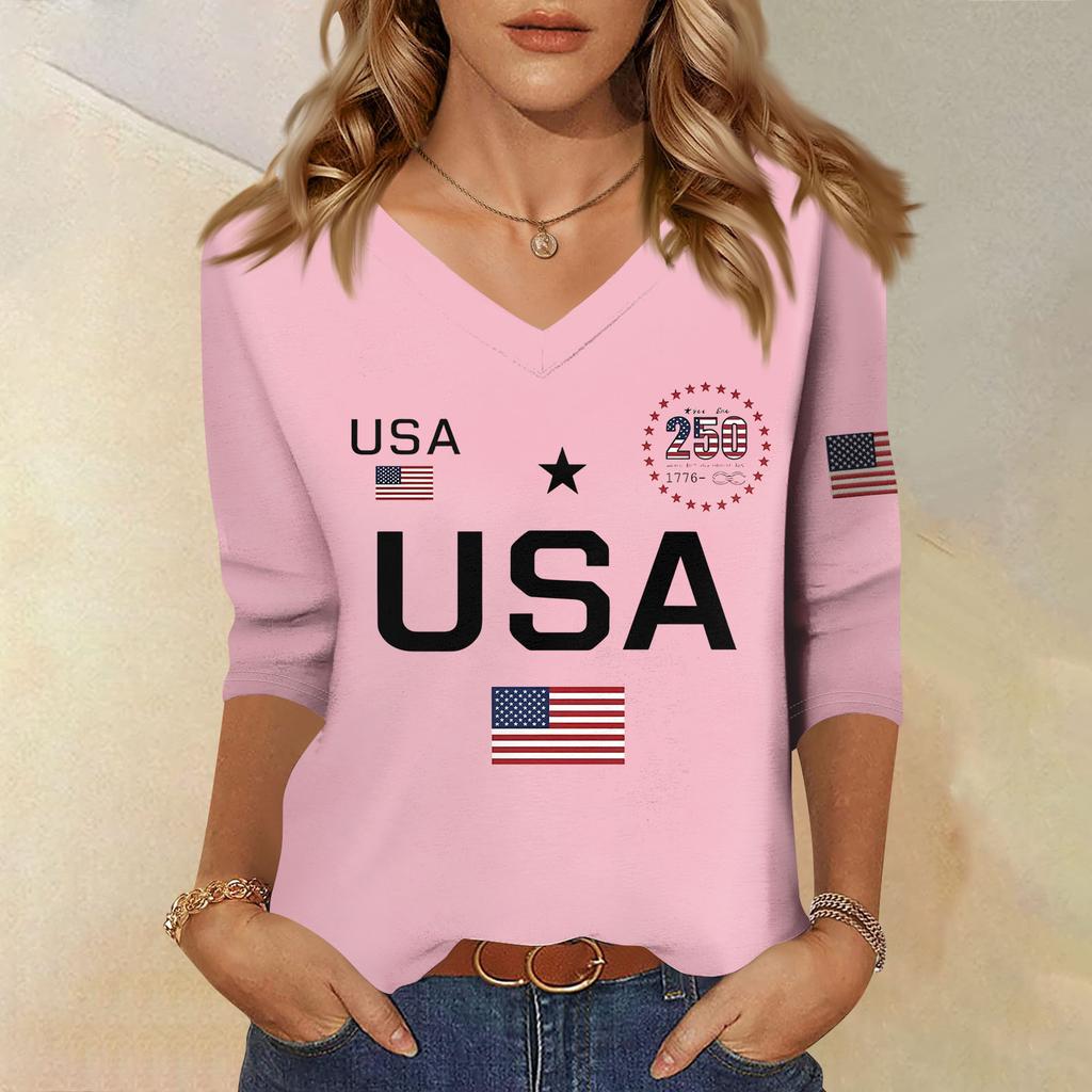 Damen T-Shirt Print 3/4 Ärmel Alltag Wochenendmode Basic V-Ausschnitt Normales Oberteil