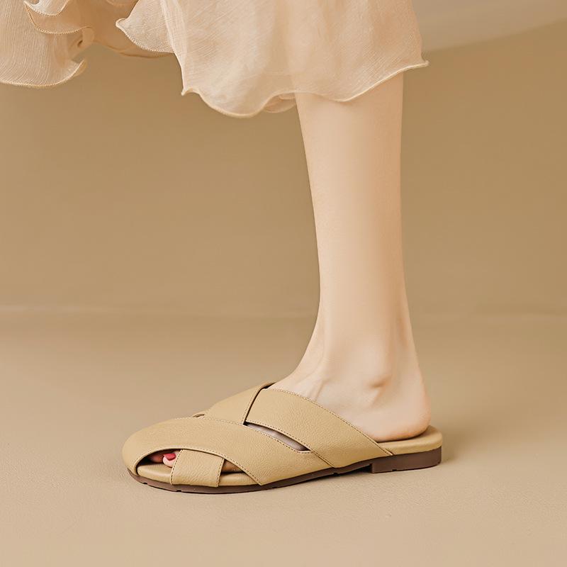 Weiwei Girl 1966-2 Women's Retro Flat Half Slippers - Soft Sole Outdoor Summer Fashion Shoes