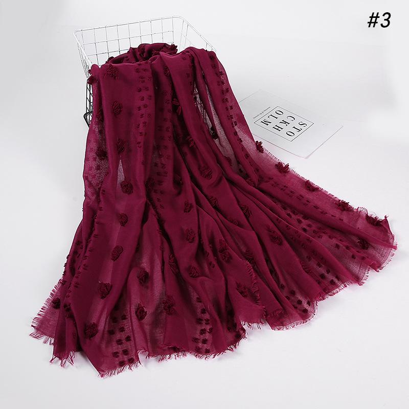 Flocked Bubble Chiffon Scarf Hijabs For Muslim Women Soild Color Breathable Islamic Headscarf Arab Head Scarves