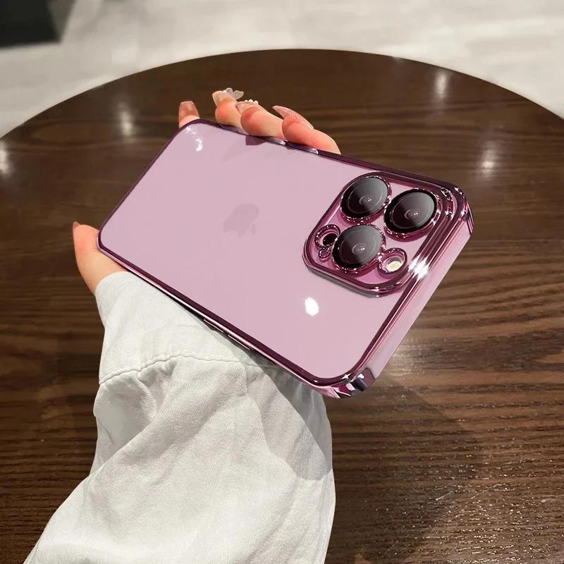 Luxury New High Quality Plating Clear Case For IPhone 15 14 11 12 13 14 Pro Max 14 15 Plus Phone Cases Shockproof TPU Back Cover