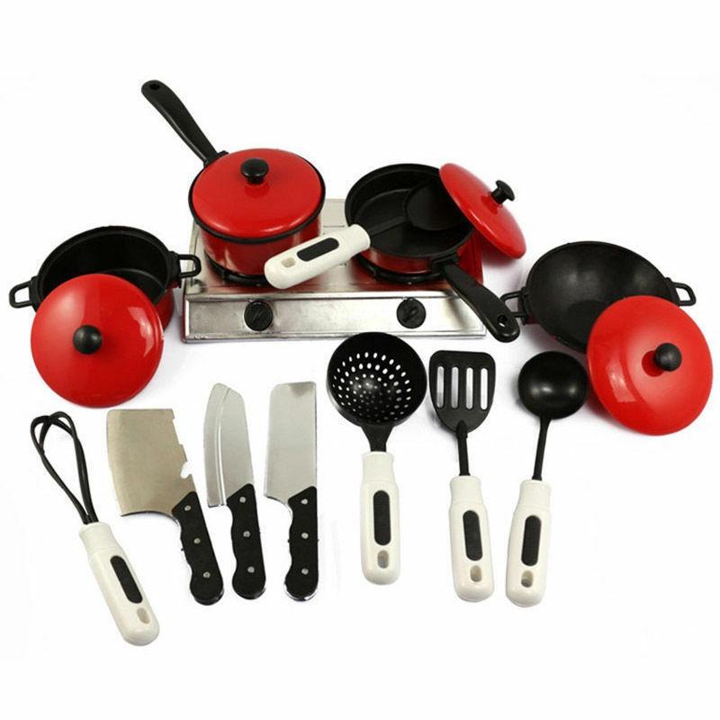 Delightful 13pcs Kid Play House Toy Kitchen Utensils Cooking Pots And Pans Set
