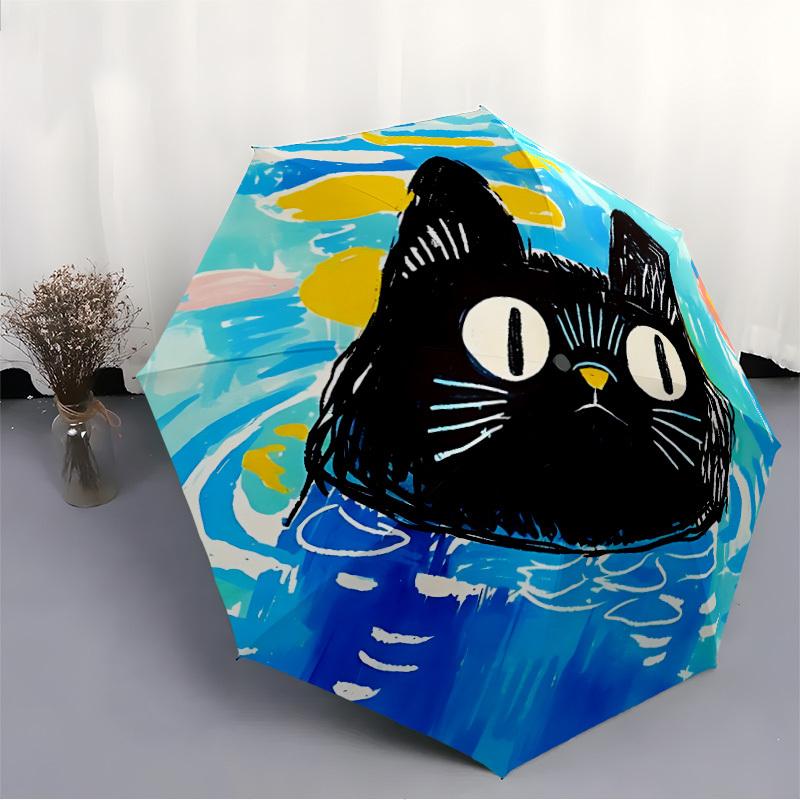 1pc Cat Watercolor Automatic Open/close Umbrella, 8-Rib Sturdy Structure, Portable Travel Umbrella, Parties, Everyday Use, 11131