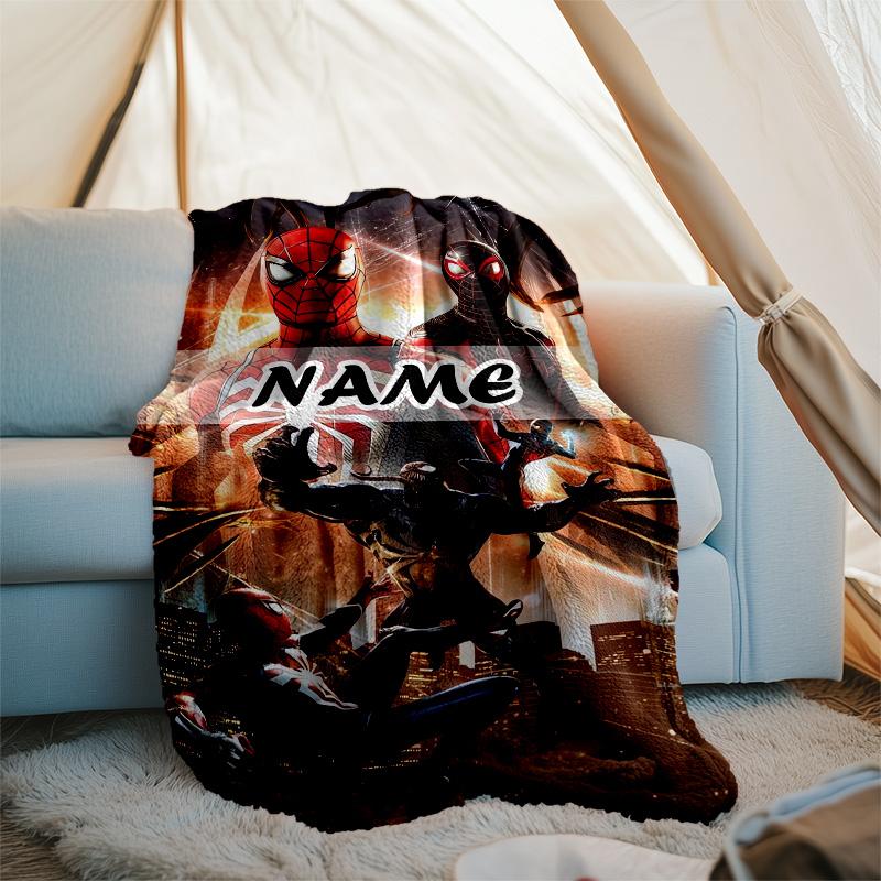 Customizable Spider Man Throw Blanket – Personalized Name, All-Season Cozy Snug Blanket, Machine Washable, Personalized Blanket