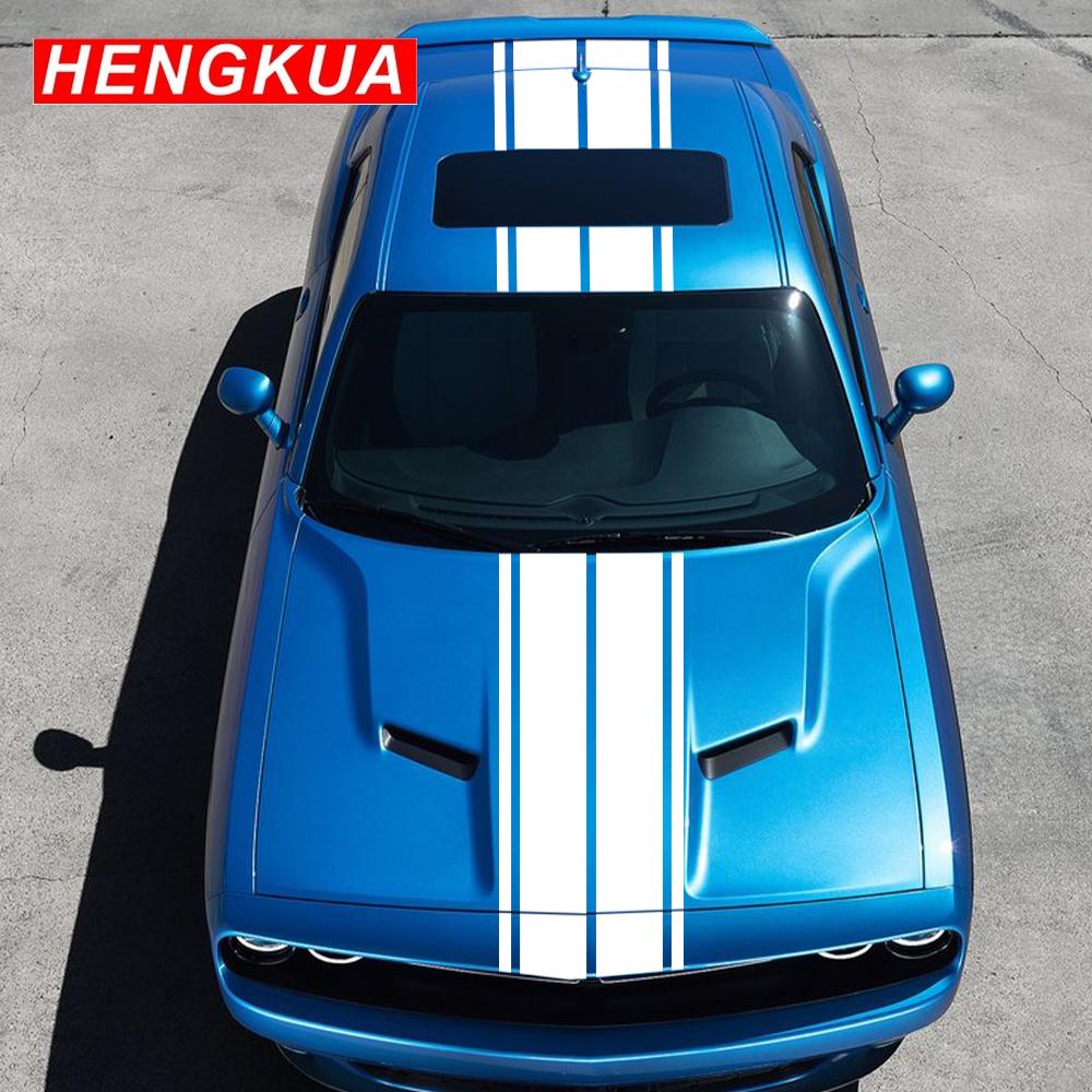 For Dodge Challenger SXT RT Rally Racing Style Auto Stripe Kit Vinyl Decals Hood Roof Rear Trunk Stickers Car Tuning Accessorie U444