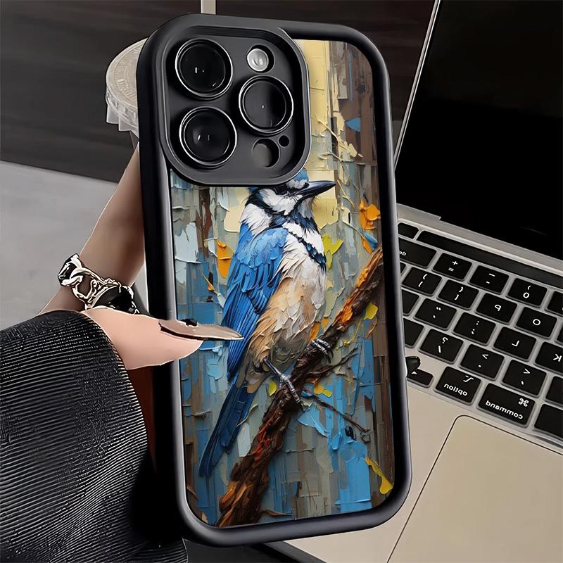 Phone Case for iPhone 17 Air 16E 15 16 Pro Max Bird Oil Painting Style Cover 14 Plus 13 12 Mini Soft Shell Silicone Fundas
