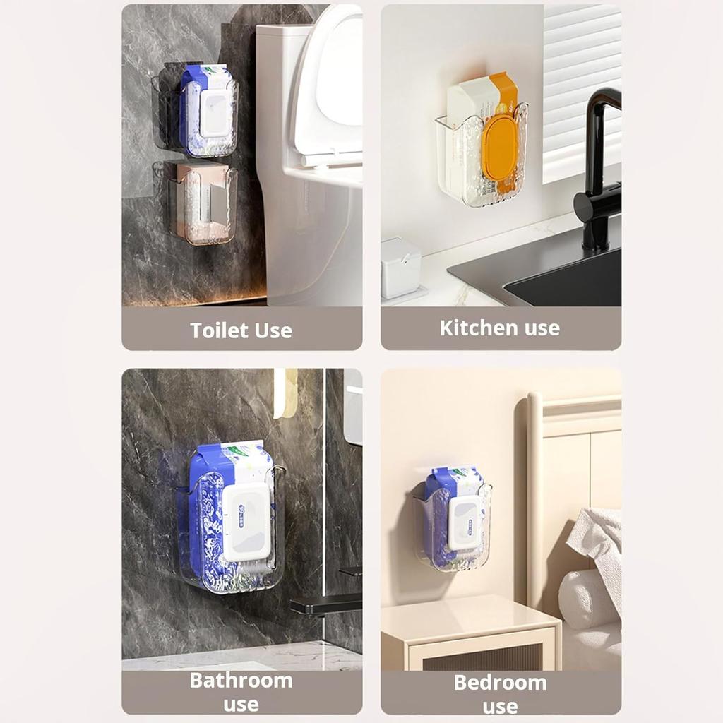2 Pcs Clear Wipes Dispenser, Holder for Kitchen & Bathroom, Refillable Container Box, Wall Mounted Tissue Box Holder